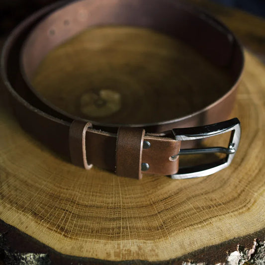 Męski pasek do spodni ze skóry naturalnej - ciemny brąz – CraftPoint