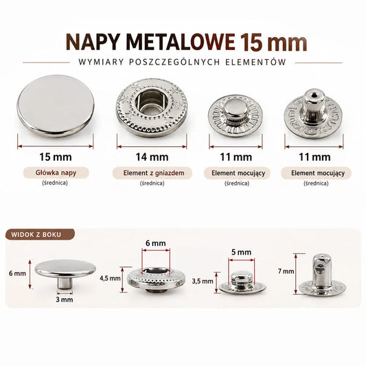 Napy (zatrzaski) 15mm - gun black - 10 kompletów – CraftPoint