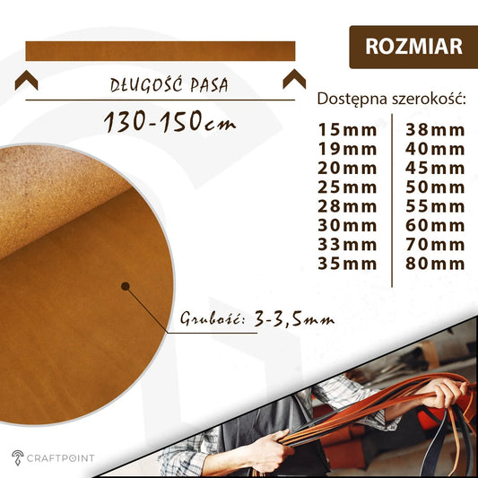 Pas ze skóry naturalnej 3,0-3,5mm, 140cm, 15-80mm - Koniak – CraftPoint