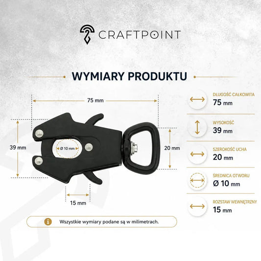 Aluminiowa klamra ze spustem 75 mm – czarna – CraftPoint