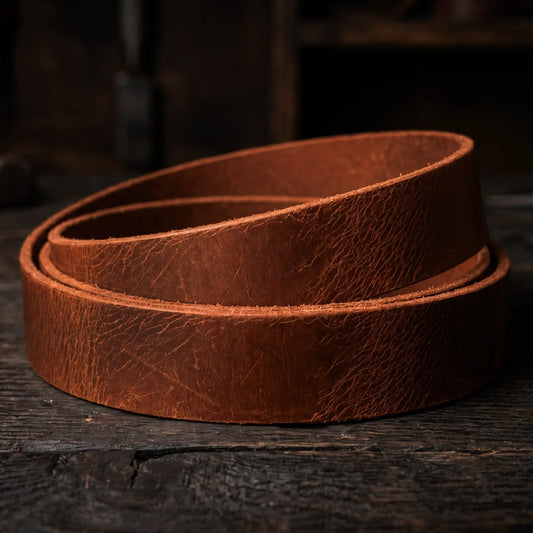 Pas ze skóry Buffalo - Handwax - 3,5-4mm, 140cm, 33/38mm - Koniak – CraftPoint