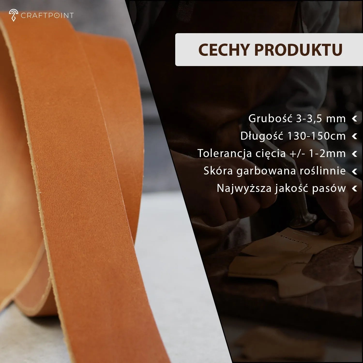 Pas ze skóry naturalnej 3,0-3,5mm, 140cm, 15-80mm - Koniak – CraftPoint