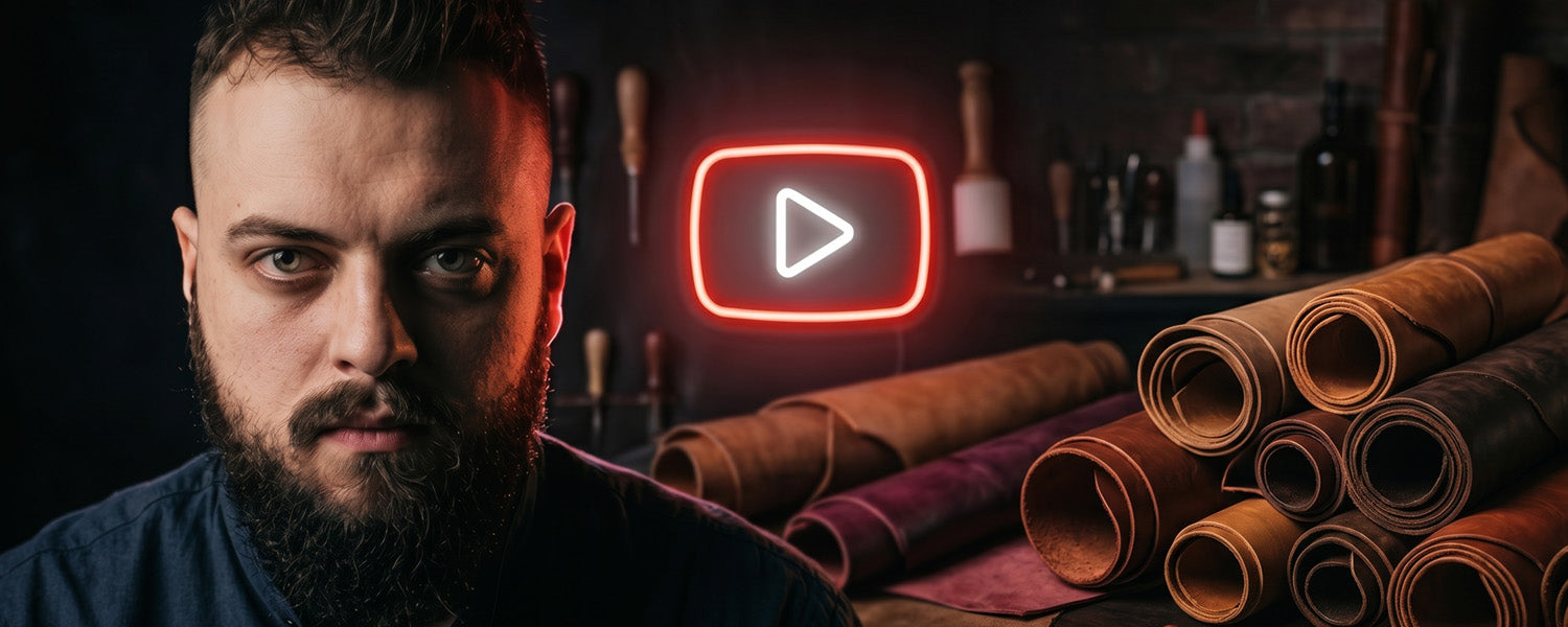 Kanał YouTube CraftPoint – poradniki kaletnicze na tle rolek skóry naturalnej